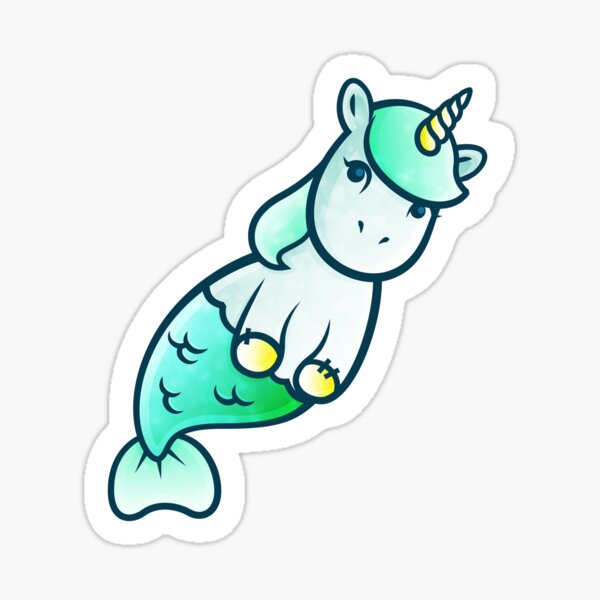 Floating Mermaid Unicorn - aqua Sticker