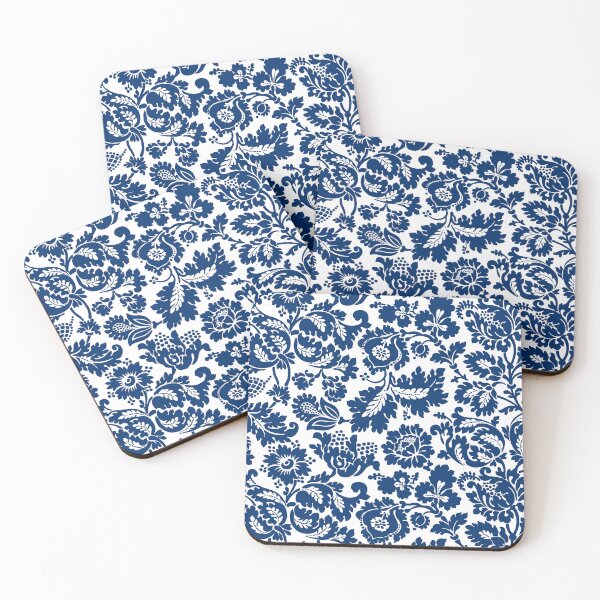 Item preview, William Morris Floral Damasco, azul cobalto sobre blanco designed and sold by Marymarice.