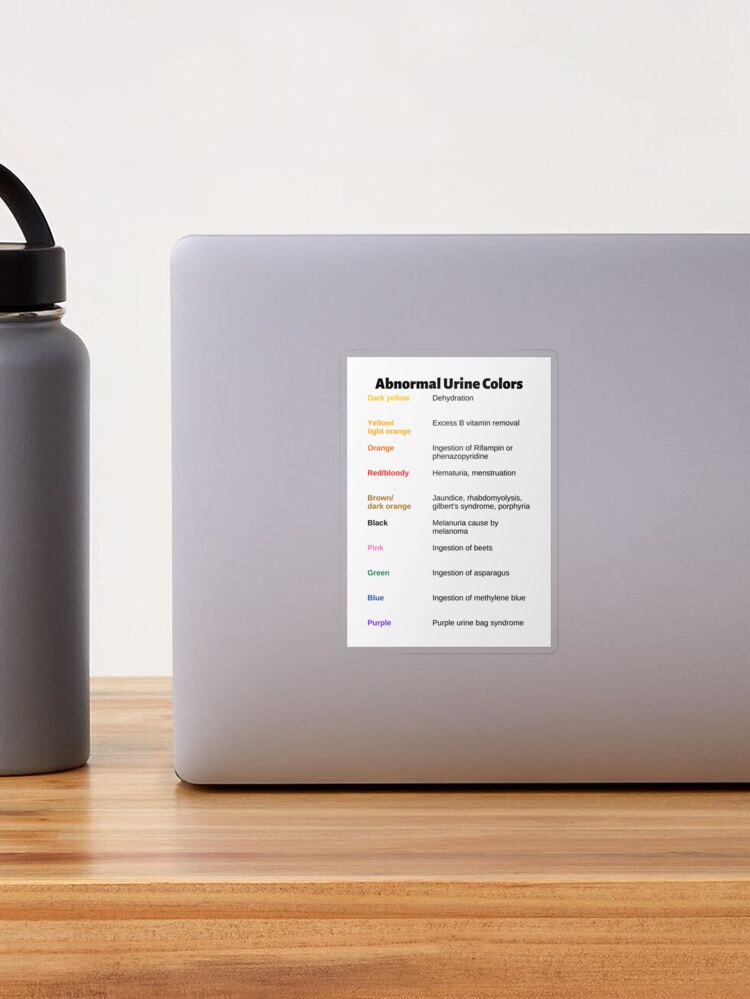 Abnormal Urine Colors Chart Sticker for Sale by Caregiverology