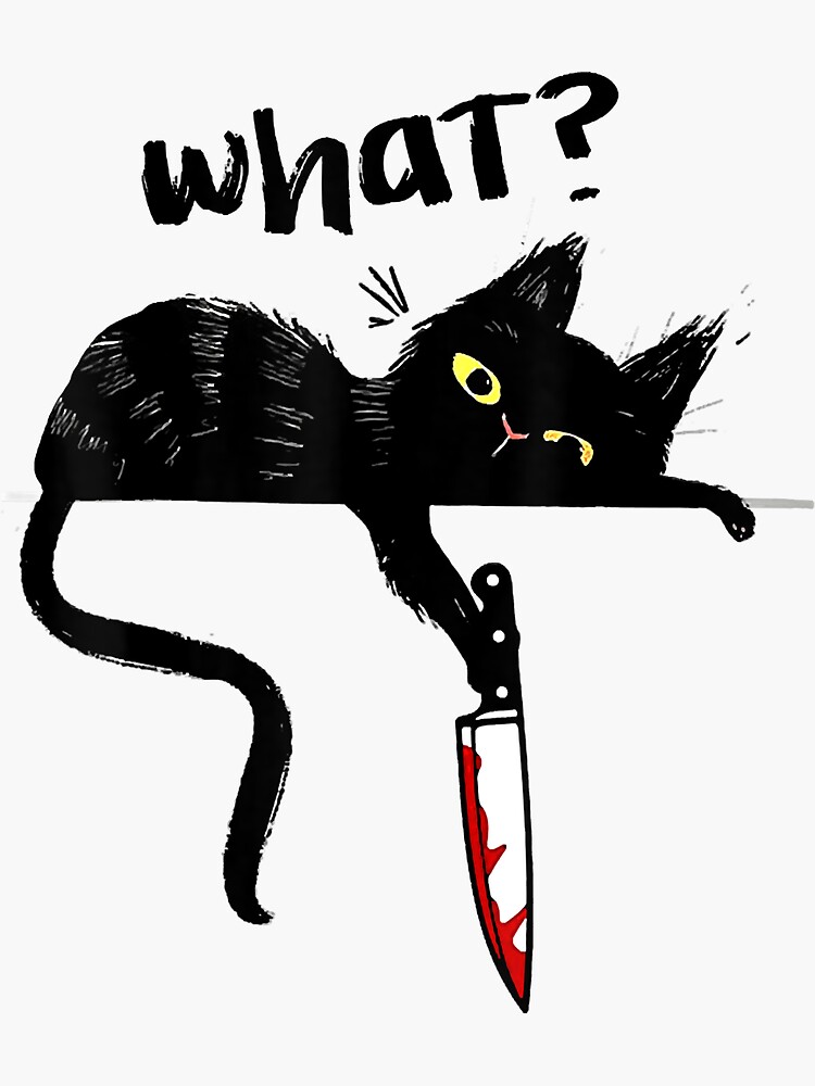 "Cats What Funny Blacks Cats, Murderous Cats With Knife" Sticker for