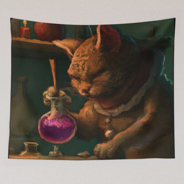 Item preview, Pieter the Cat, perfecting a potion (Baroque) designed and sold by thecatandkettle.