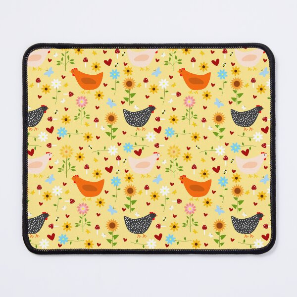 Item preview, Chickens in the Garden with Sunflowers, Daisies, Dahlias, Hearts, and Mushrooms designed and sold by DandelionDays.