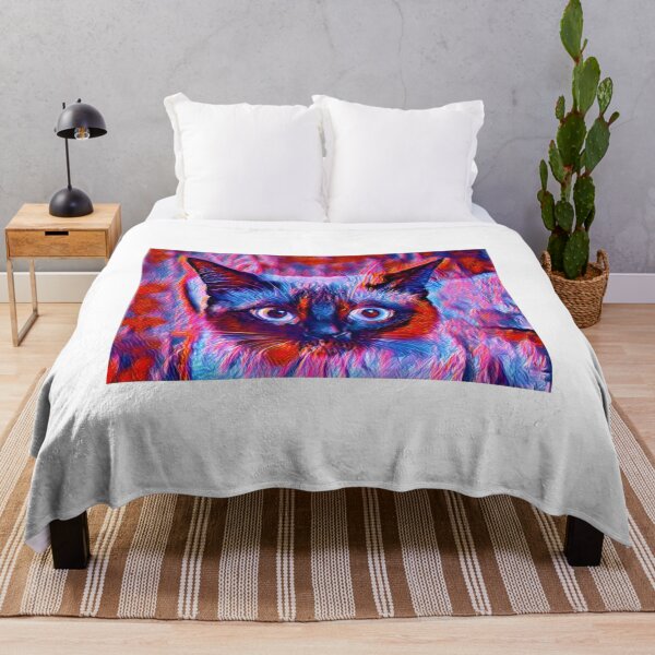Item preview, Cute Siamese cat head in blue and violet - digital painting designed and sold by NickoPrints.