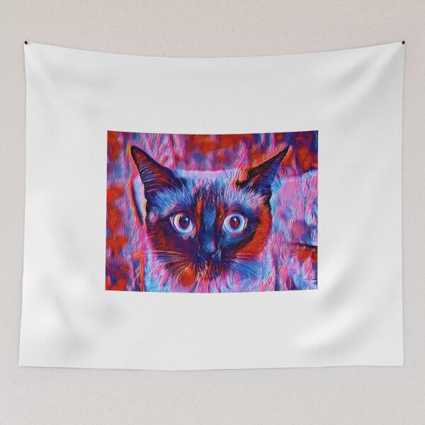 Item preview, Cute Siamese cat head in blue and violet - digital painting designed and sold by NickoPrints.
