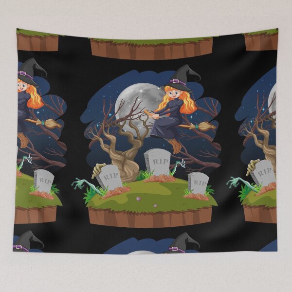 Item preview, Spooky Halloween Witch Hat Horror Night Flying Broom designed and sold by smailjr.