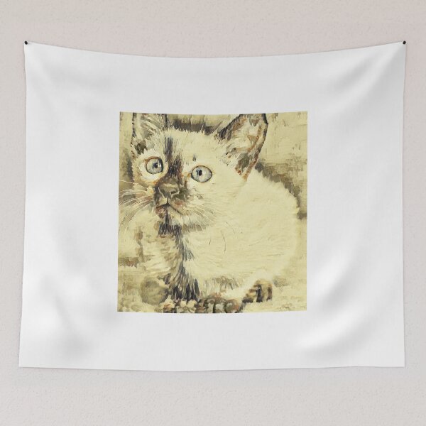 Item preview, Cute Siamese kitten sitting - vanilla and double colonial white designed and sold by NickoPrints.