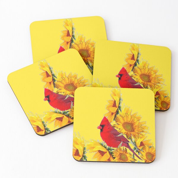 Item preview, AWESOME RED CARDINALE YELLOW SUNFLOWERS ART designed and sold by sharlesart.