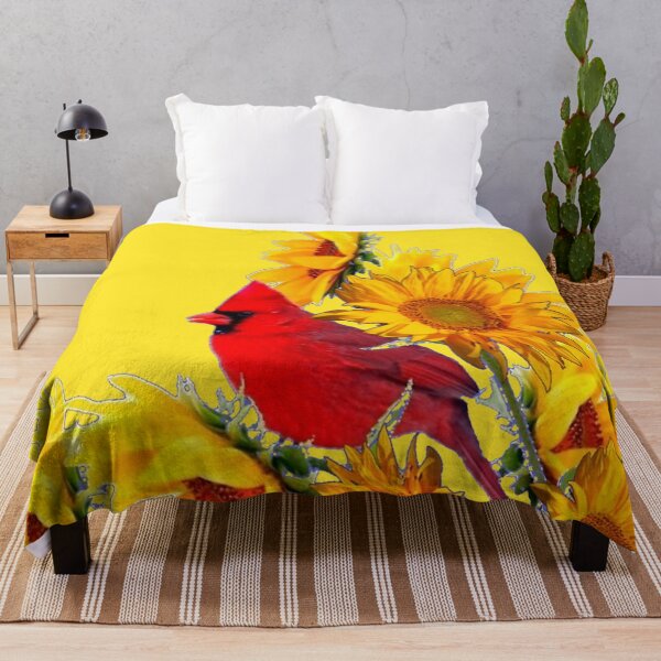 Item preview, AWESOME RED CARDINALE YELLOW SUNFLOWERS ART designed and sold by sharlesart.