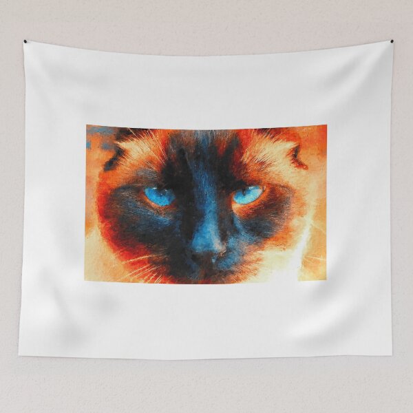 Item preview, Siamese cat face close-up - blue and orange digital painting designed and sold by NickoPrints.