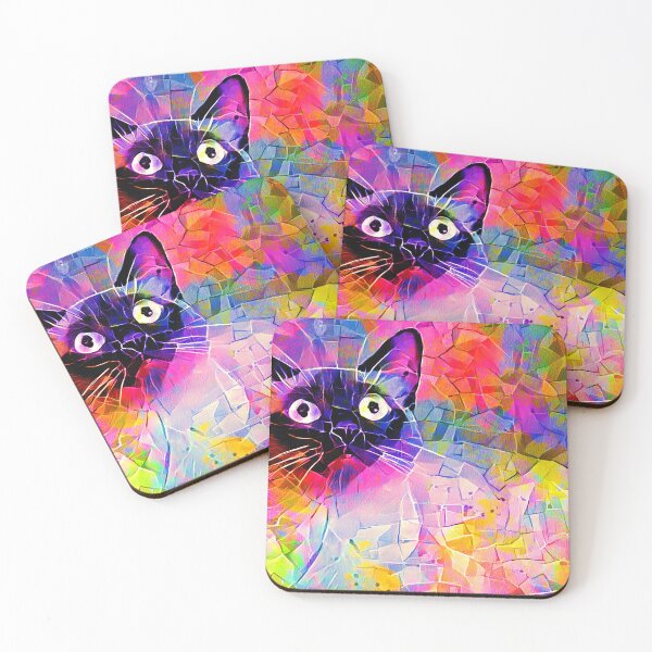 Item preview, Siamese cat with a worried expression - colorful irregular tiles mosaic effect designed and sold by NickoPrints.