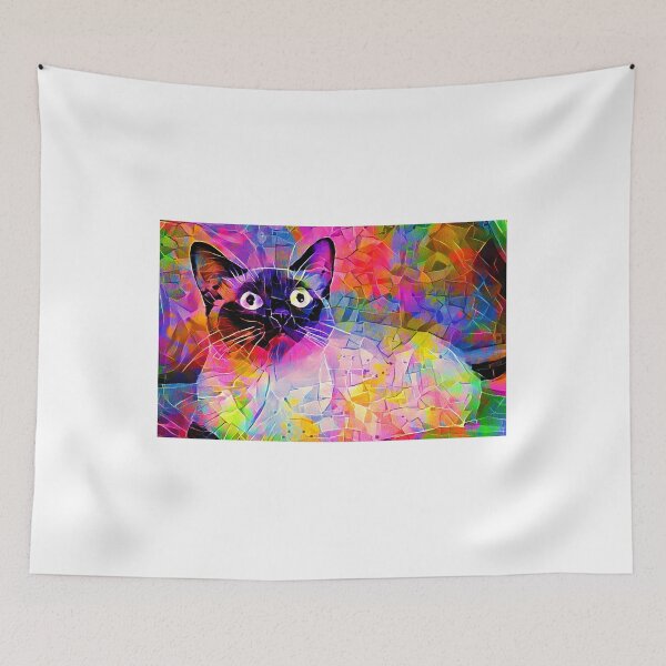 Item preview, Siamese cat with a worried expression - colorful irregular tiles mosaic effect designed and sold by NickoPrints.