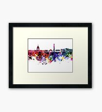 Washington DC skyline in watercolor on white background Framed Print
