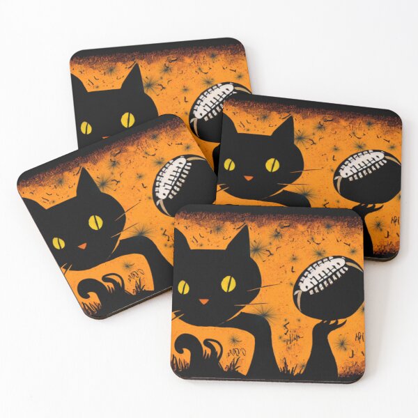 Item preview, Black Halloween cat holds up football designed and sold by RileyKyler.