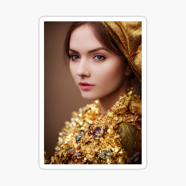 Stasia - Beautiful Woman Adorned in Gold and Gems Sticker