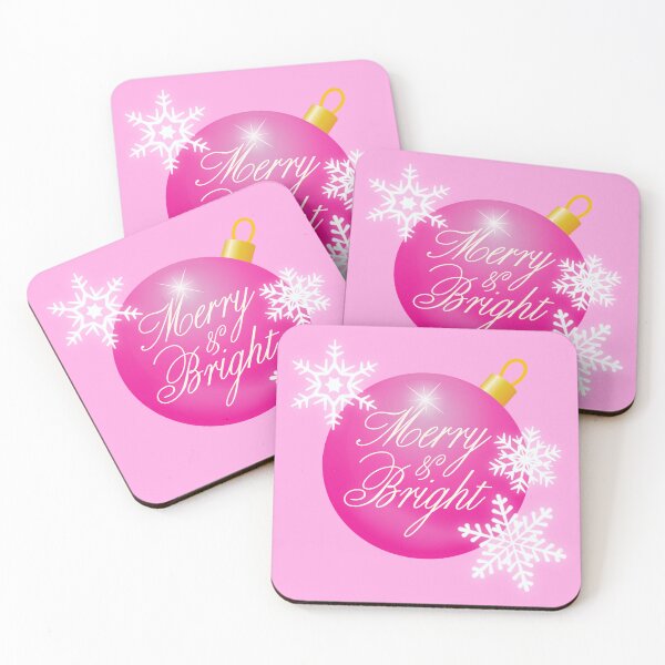 Item preview, Merry and Bright.. Pink bauble Christmas greetings with added snowflakes designed and sold by Wonder & Whimsy.