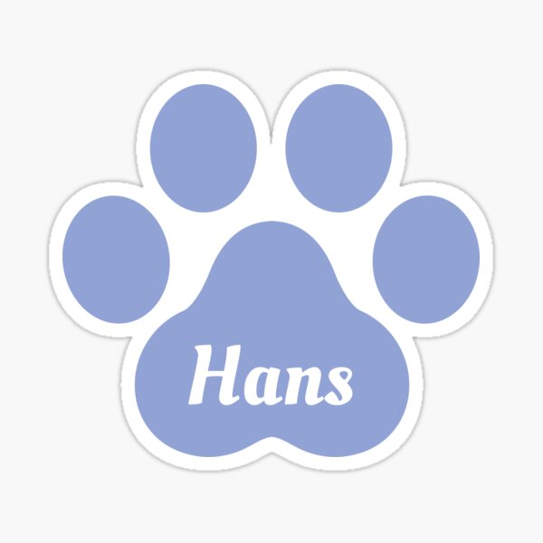 Periwinkle blue paw and name Hans Sticker