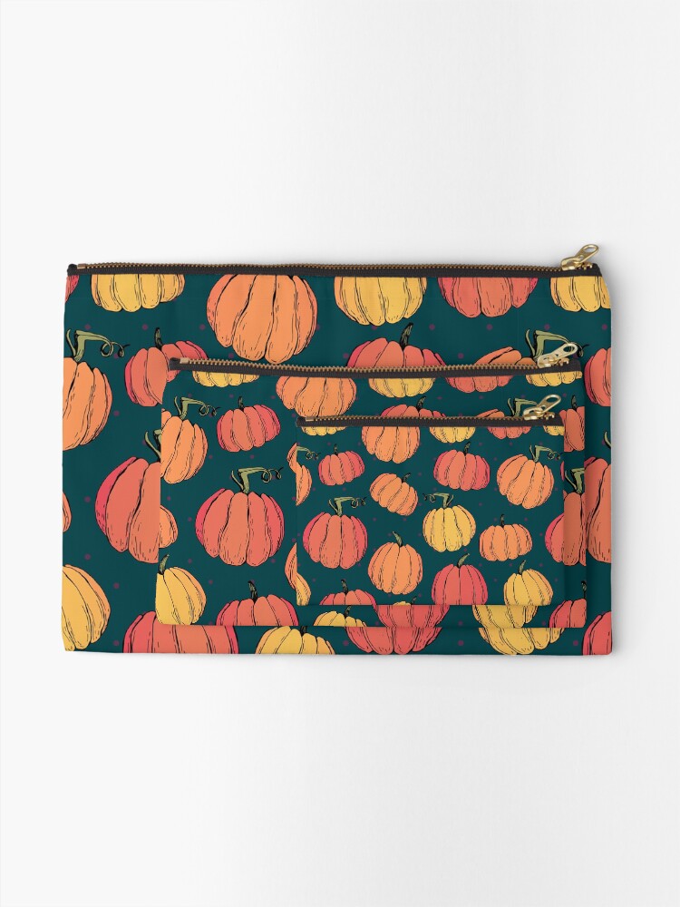Alternate view of Rustic fall pumpkin pattern Zipper Pouch