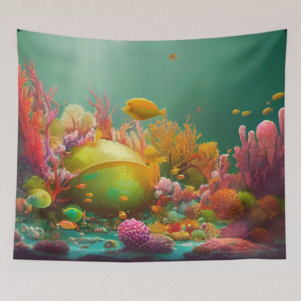 Item preview, Coral Underwater scane with sunken metal Very colorful with fish designed and sold by RileyKyler.