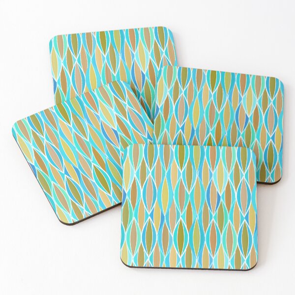 Item preview, Mid-Century Ribbon Print, Blue, Turquoise and Tan designed and sold by Marymarice.
