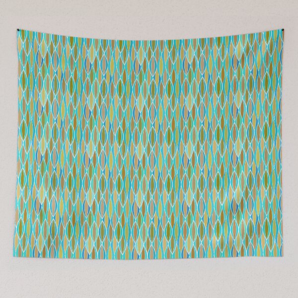 Item preview, Mid-Century Ribbon Print, Blue, Turquoise and Tan designed and sold by Marymarice.