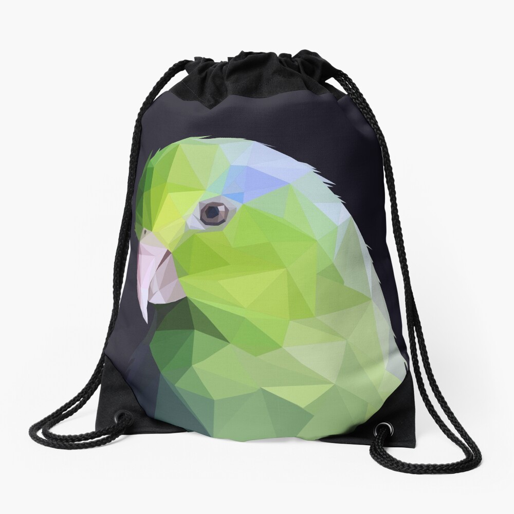 Lowpoly Green Parrolet (Dark Background) Drawstring Bag