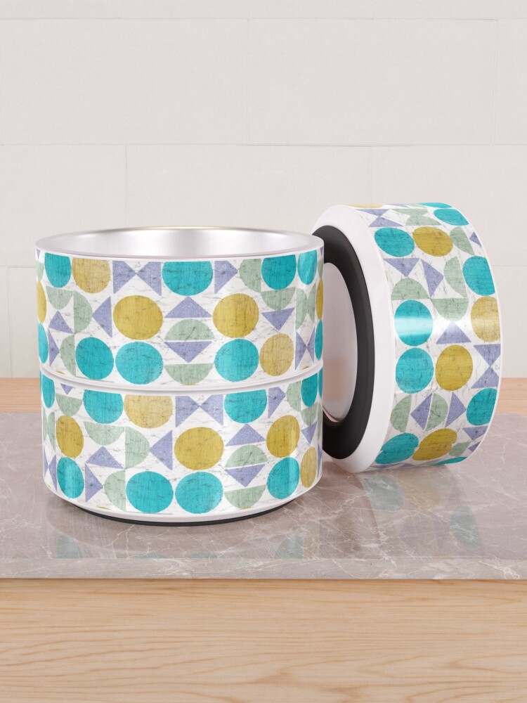 Alternate view of Mid Century Modern Textured Geometric in Mustard Teal Blue and Green Pet Bowl