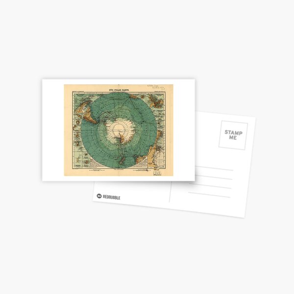 Panoramic Map of Antarctica -- Modern Postcard 1912 Süd-Polar Karte Antarktis 