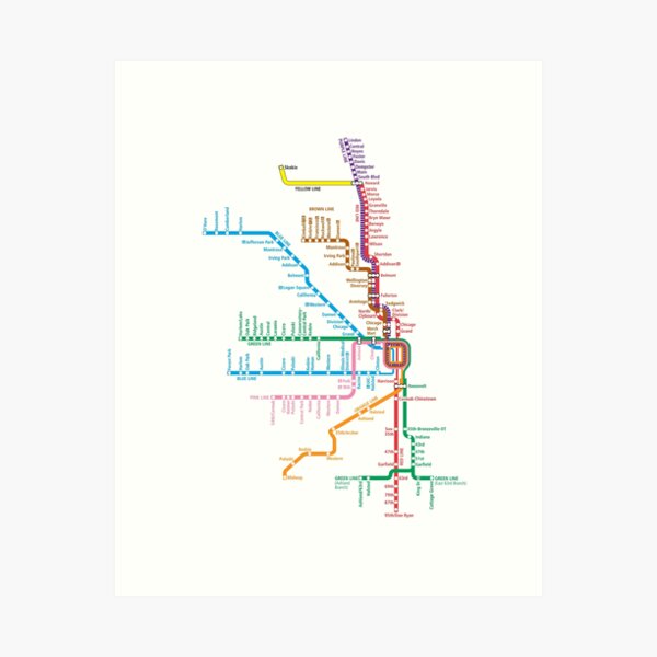 Chicago Trains Map Art Print