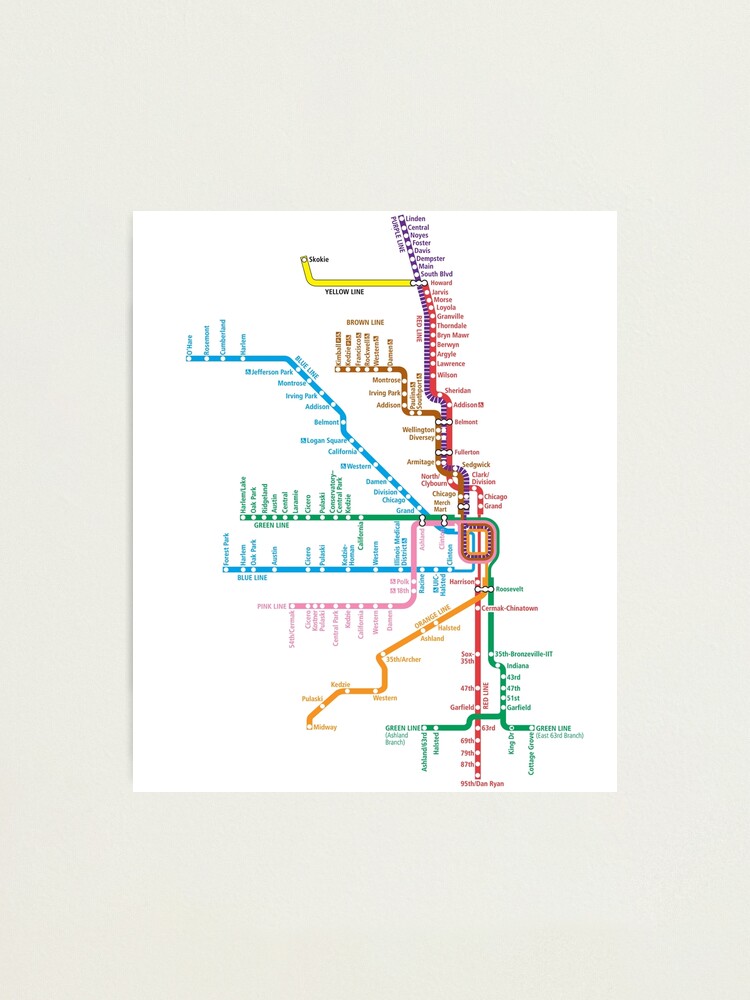 Chicago Trains Map Photographic Print