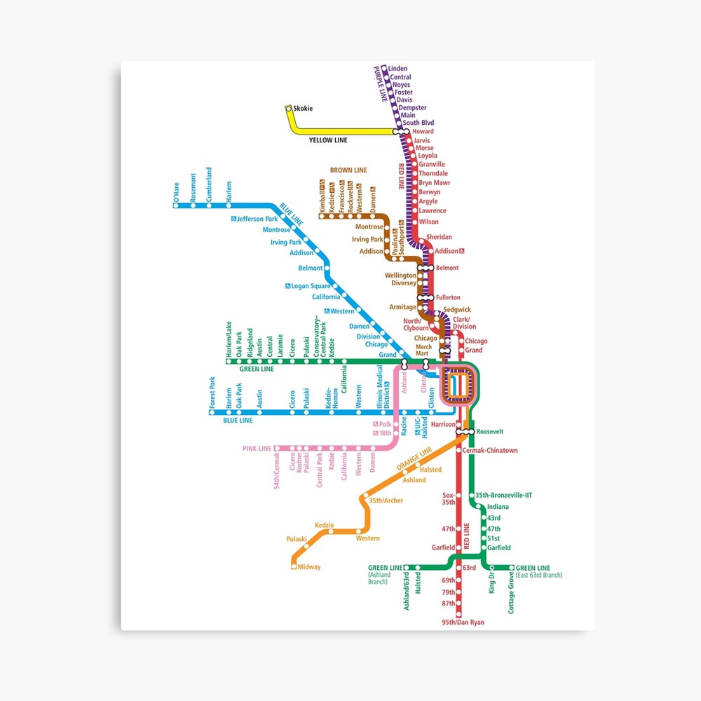 Chicago Trains Map Photographic Print
