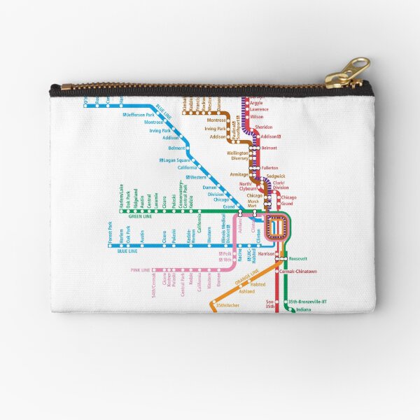 Chicago Trains Map Zipper Pouch