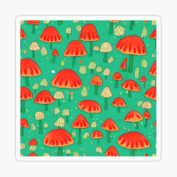 Orange Mushrooms and Brown Toadstools with Green Stems - Repeating Pattern 1960s 1970s Vintage Sticker