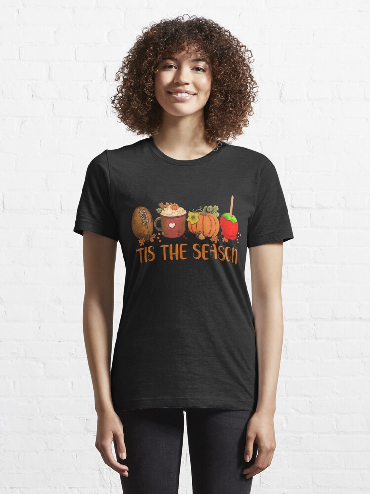 Tis The Season Pumpkin Leaf Latte Fall Thanksgiving Football T-Shirt