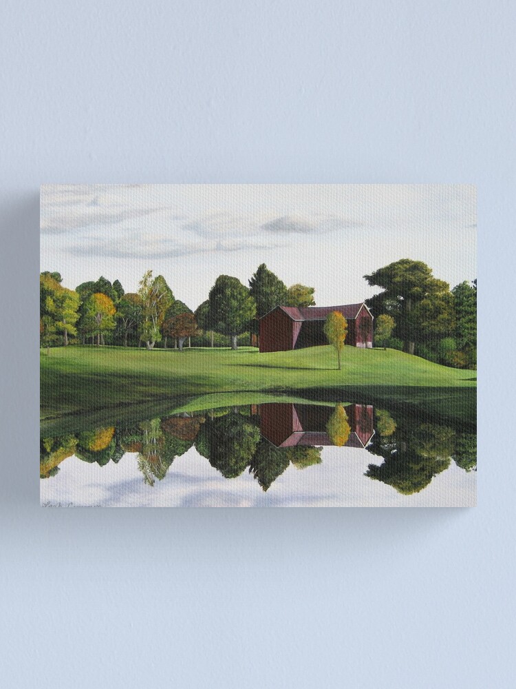 Rustic Barn Golf Course In Autumn Valley View Acrylic Painting