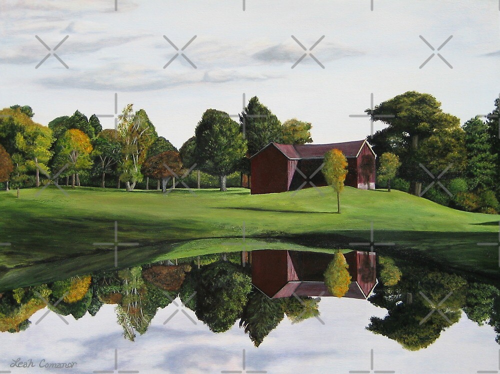 Rustic Barn Golf Course In Autumn Valley View Acrylic Painting