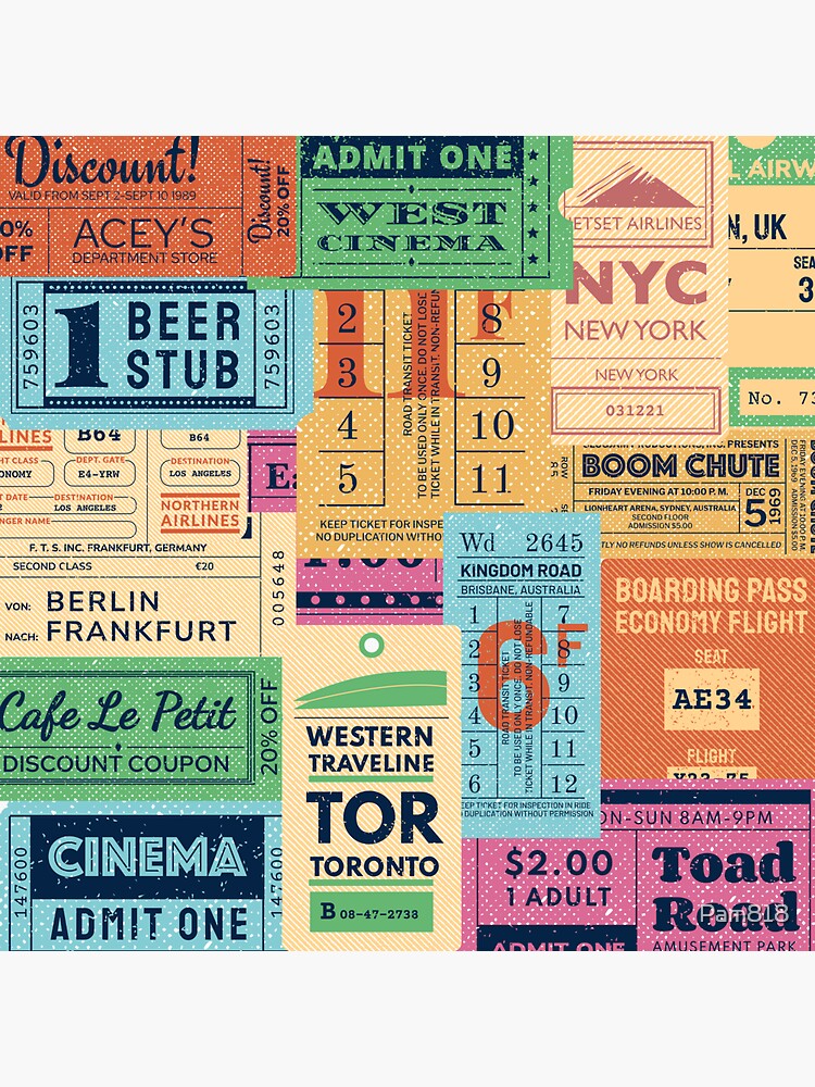 "Vintage Ticket Stubs" Sticker for Sale by Pam818 Redbubble