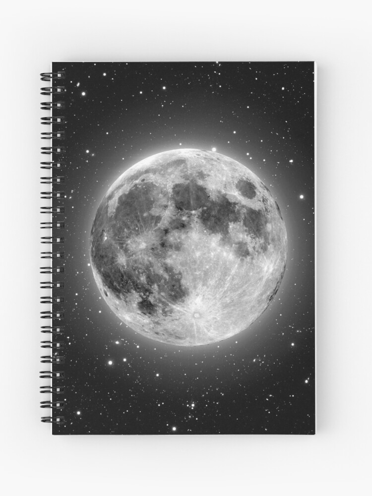 Cuaderno de espiral «Brillante, hermosa luna llena y estrellas photo» de  Glimmersmith | Redbubble