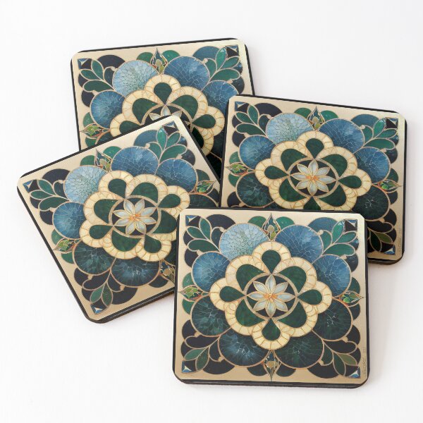 Item preview, Flower Mosaic Pattern with Jade, Mother of Pearl and Gold Trim designed and sold by JediNeil.