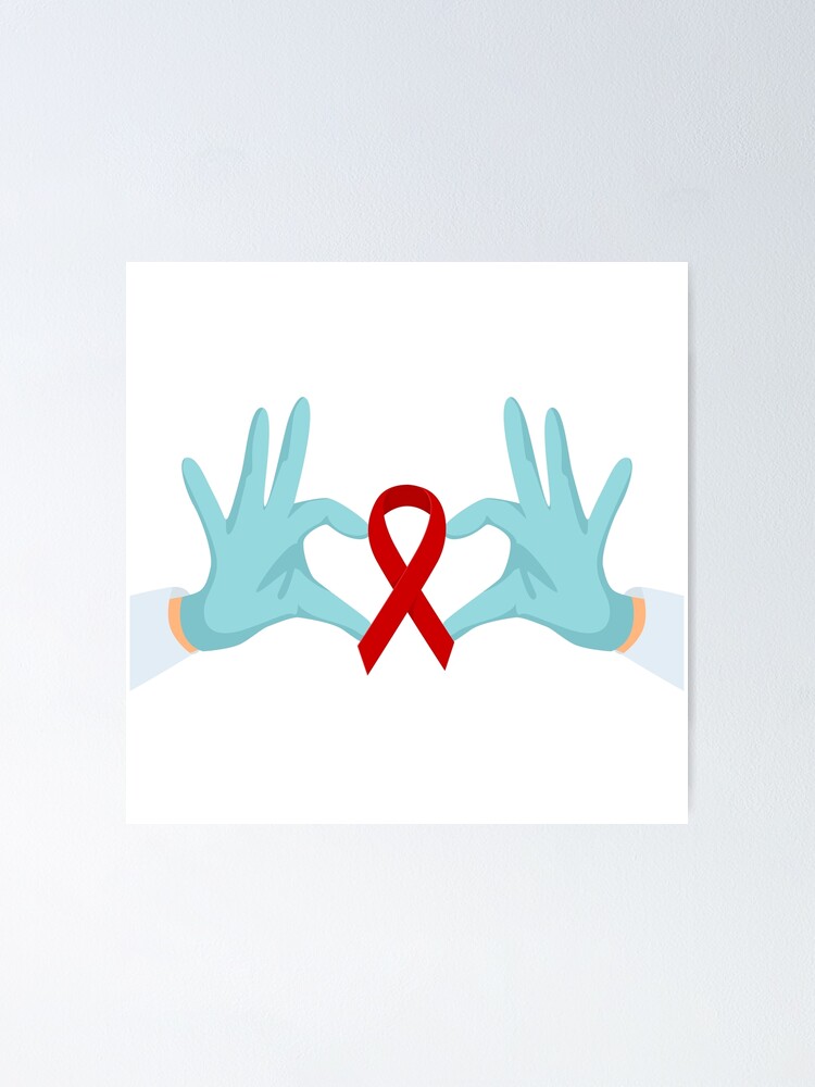 Póster «Las manos muestran un corazón con una cinta Símbolo del SIDA ...