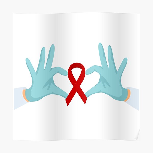 Póster «Las manos muestran un corazón con una cinta Símbolo del SIDA ...
