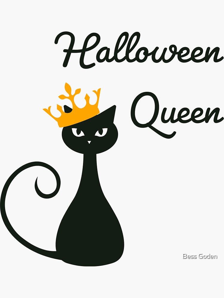 "Halloween Queen Cute Funny Kawaii Black Cat With Crown Design" Sticker