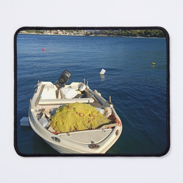 Item preview, Greek Fishing Boat Kassiopi Corfu Greece Poster Art designed and sold by nickbrayimages.