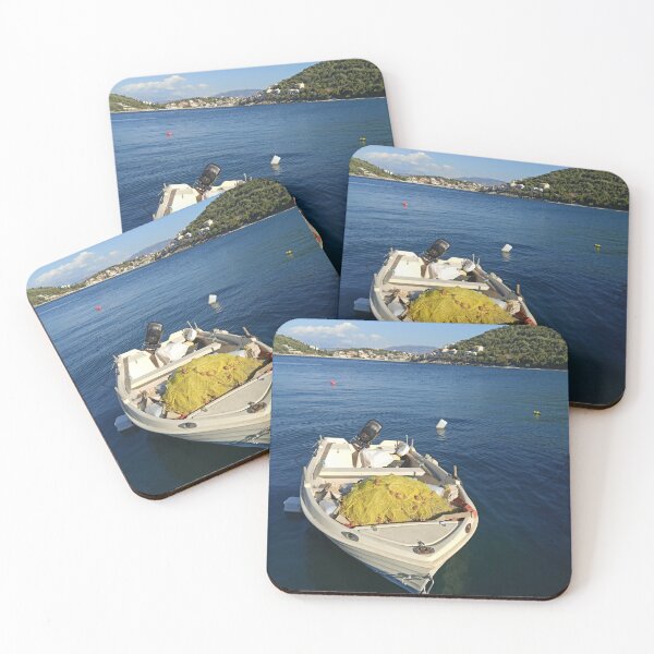 Item preview, Greek Fishing Boat Kassiopi Corfu Greece Poster Art designed and sold by nickbrayimages.