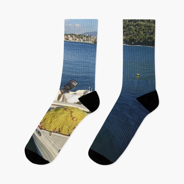 Item preview, Greek Fishing Boat Kassiopi Corfu Greece Poster Art designed and sold by nickbrayimages.