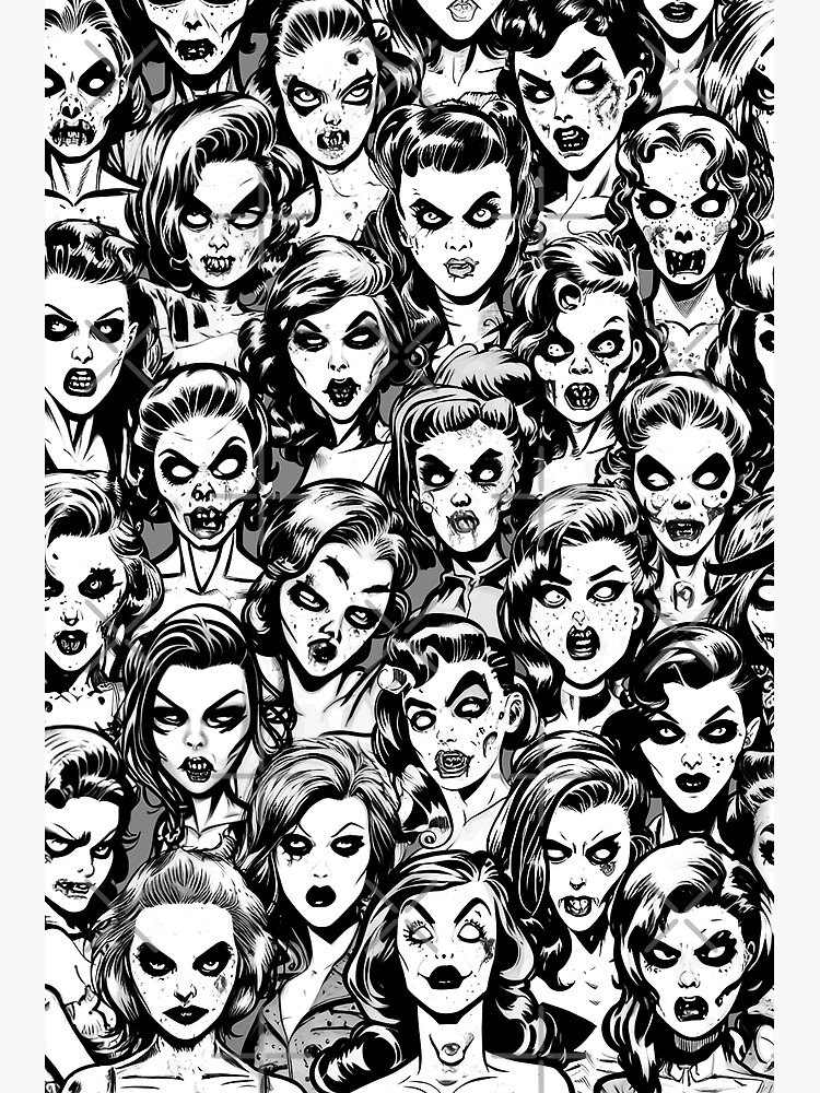 Zombie Girls Halloween Horror Vintage Gothic Pop Art Pattern
