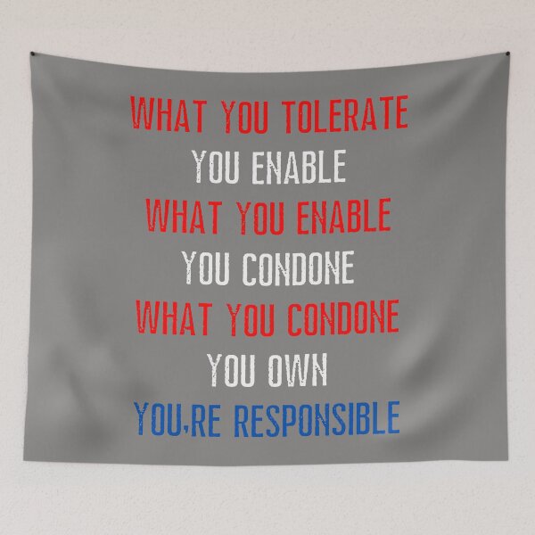 Item preview, What you tolerate you enable. You're responsible. Text only design. Red, white, blue text. Capitals. Grunge, Distressed. designed and sold by JellyBeenzz.