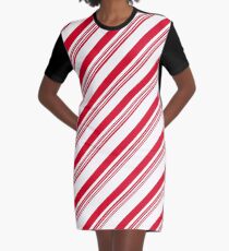 Red Candy Cane Stripes Graphic T-Shirt Dress