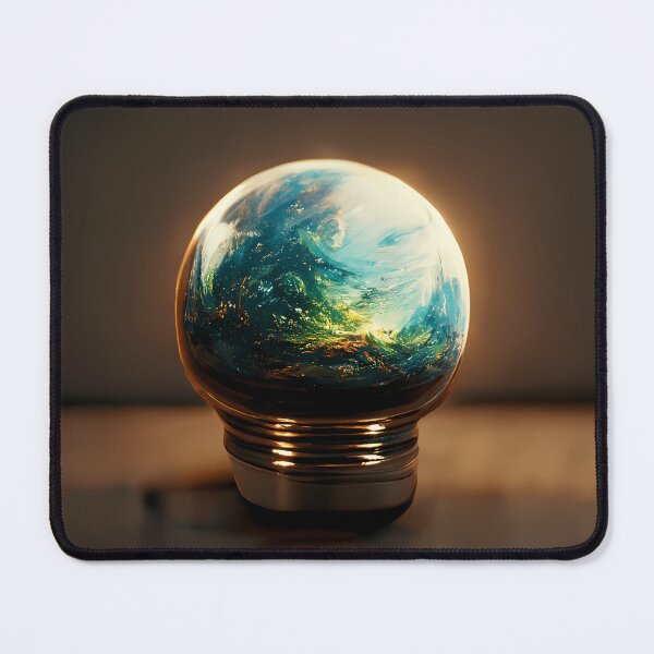 Item preview, Earth as electric lightbulb on wooden table designed and sold by PM-Artistic.