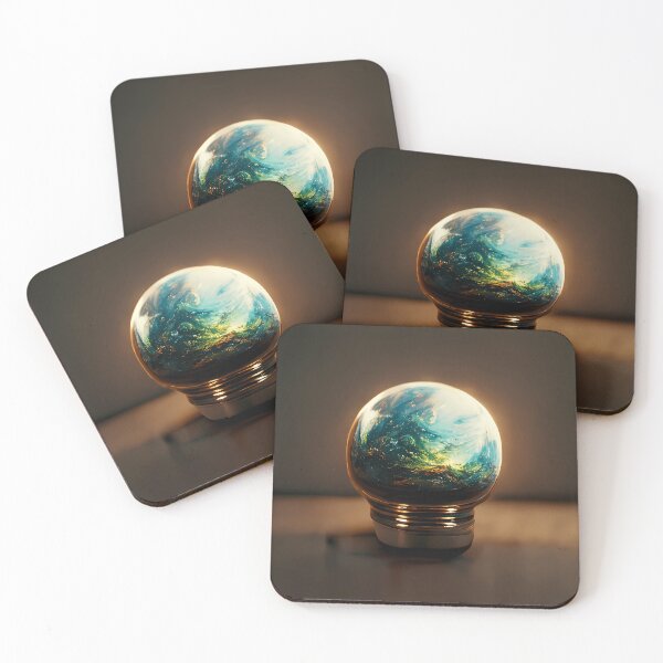 Item preview, Earth as electric lightbulb on wooden table designed and sold by PM-Artistic.