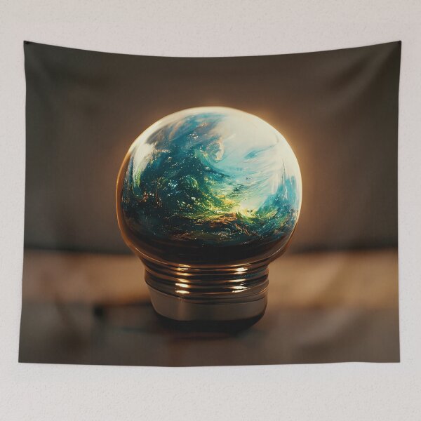 Item preview, Earth as electric lightbulb on wooden table designed and sold by PM-Artistic.